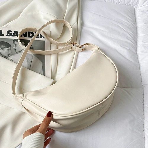 Demi-lune en cuir PU pour femmes,petits sacs à bandoulière à fermeture éclair,couleur unie,sacs à main tendance,marque de luxe d'hiver 2023