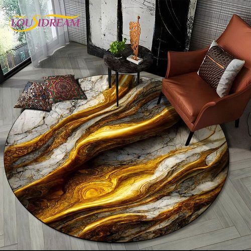Tapis Rond Luxueux En Marbre De Couleur 3d,Vert,Bleu,Or,Pour Salon,Chambre À Coucher,Décor De Chaise D'enfant,Zone Pour Animaux De Compagnie,Polymères Non Ald - Type Diameter 150cm #A