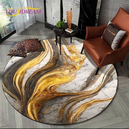 Tapis Rond Luxueux En Marbre De Couleur 3d,Vert,Bleu,Or,Pour Salon,Chambre À Coucher,Décor De Chaise D'enfant,Zone Pour Animaux De Compagnie,Polymères Non Ald - Type Diameter 100cm #C