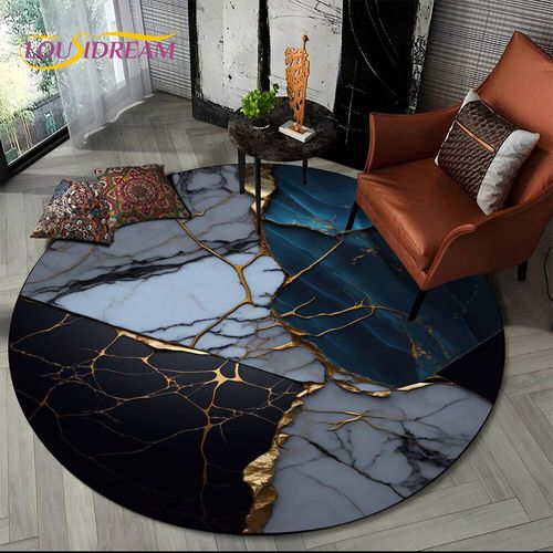 Tapis Rond Luxueux En Marbre De Couleur 3d,Vert,Bleu,Or,Pour Salon,Chambre À Coucher,Décor De Chaise D'enfant,Zone Pour Animaux De Compagnie,Polymères Non Ald - Type Diameter 80cm #B