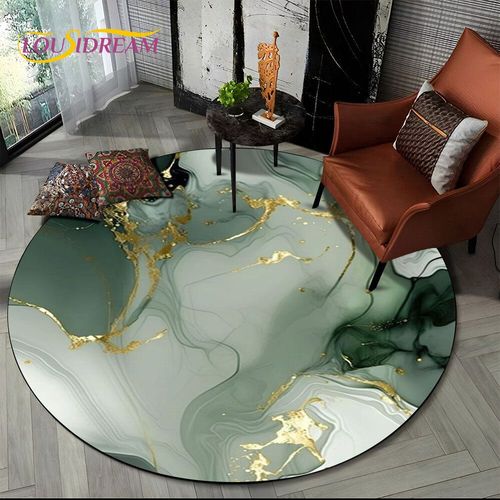 Tapis Rond Luxueux En Marbre De Couleur 3d,Vert,Bleu,Or,Pour Salon,Chambre À Coucher,Décor De Chaise D'enfant,Zone Pour Animaux De Compagnie,Polymères Non Ald - Type Diameter 80cm #J