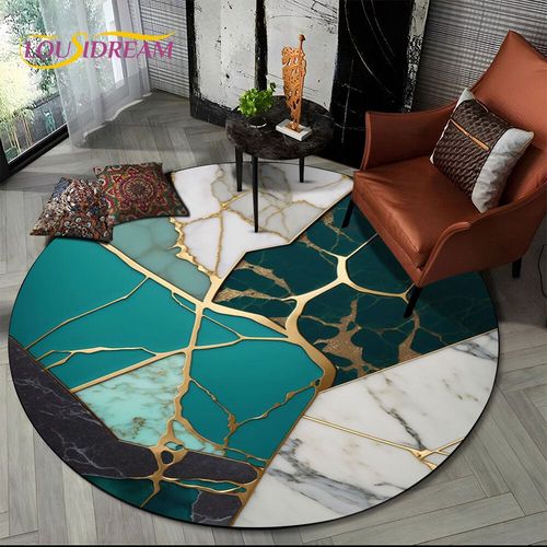 Tapis Rond Luxueux En Marbre De Couleur 3d,Vert,Bleu,Or,Pour Salon,Chambre À Coucher,Décor De Chaise D'enfant,Zone Pour Animaux De Compagnie,Polymères Non Ald - Type Diameter 80cm #I