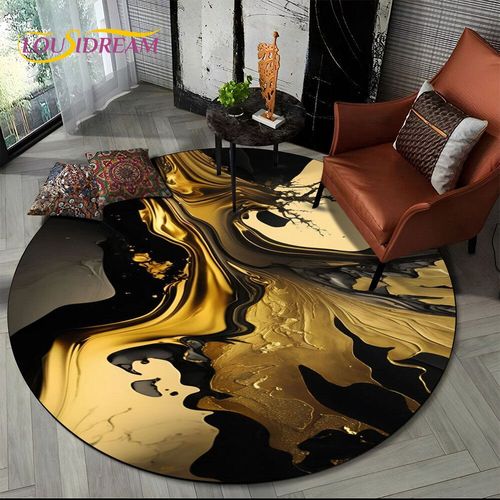 Tapis Rond Luxueux En Marbre De Couleur 3d,Vert,Bleu,Or,Pour Salon,Chambre À Coucher,Décor De Chaise D'enfant,Zone Pour Animaux De Compagnie,Polymères Non Ald - Type Diameter 80cm #H