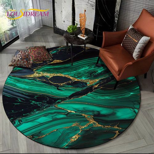 Tapis Rond Luxueux En Marbre De Couleur 3d,Vert,Bleu,Or,Pour Salon,Chambre À Coucher,Décor De Chaise D'enfant,Zone Pour Animaux De Compagnie,Polymères Non Ald - Type Diameter 120cm #F