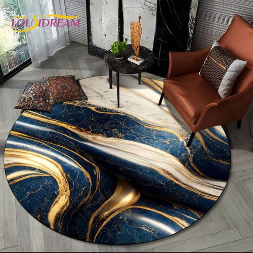 Tapis Rond Luxueux En Marbre De Couleur 3d,Vert,Bleu,Or,Pour Salon,Chambre À Coucher,Décor De Chaise D'enfant,Zone Pour Animaux De Compagnie,Polymères Non Ald - Type Diameter 120cm #L