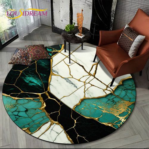 Tapis Rond Luxueux En Marbre De Couleur 3d,Vert,Bleu,Or,Pour Salon,Chambre À Coucher,Décor De Chaise D'enfant,Zone Pour Animaux De Compagnie,Polymères Non Ald - Type Diameter 80cm #T
