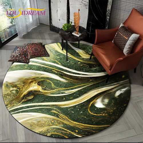 Tapis Rond Luxueux En Marbre De Couleur 3d,Vert,Bleu,Or,Pour Salon,Chambre À Coucher,Décor De Chaise D'enfant,Zone Pour Animaux De Compagnie,Polymères Non Ald - Type Diameter 120cm #U
