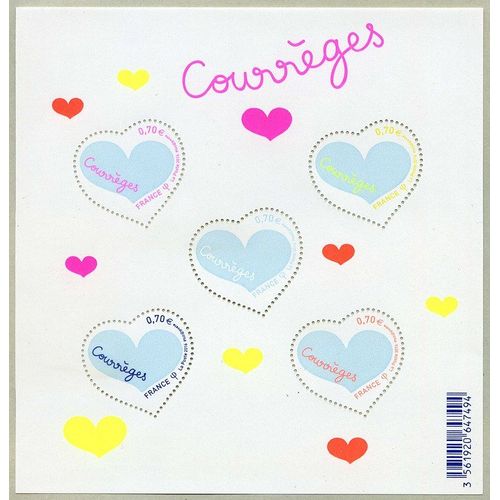France 2016, Très Beau Bloc Feuillet Neuf** Luxe Yvert 5026, Pour La Saint Valentin, Le Coeur Par Courrèges, Timbres 5024, 5026, 5027, 5028, 5029.