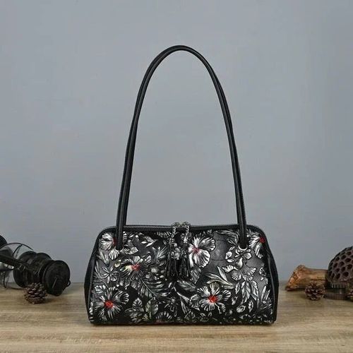 MOTAORA-Sac à main vintage en cuir véritable pour femmes,avec poignée supérieure,motif fleuri,petits sacs peints pour dames,2023