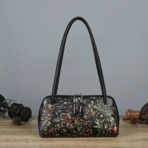 MOTAORA-Sac à main vintage en cuir véritable pour femmes,avec poignée supérieure,motif fleuri,petits sacs peints pour dames,2023
