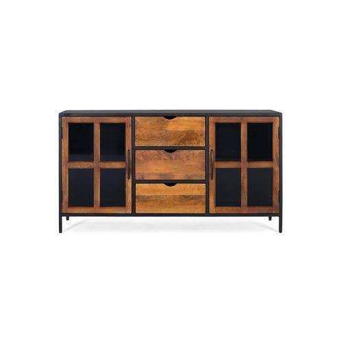 Buffet Avec 3 Tiroirs Et 2 Portes Avec Portes Vitrées