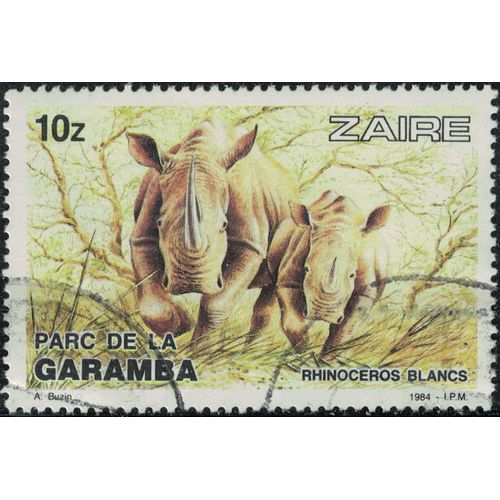 Zaïre 1984 Oblitéré Used Parc De La Garamba Ceratotherium Simum Rhinocéros Blancs Y&t Cd 1149 Su