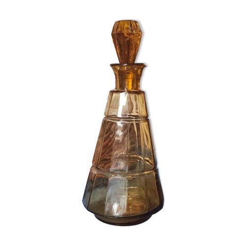 Ancien Flacon Carafe En Verre Moul Ambr Marron