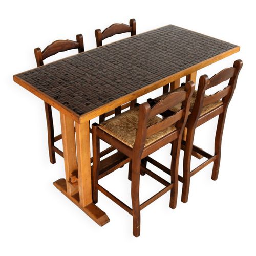Table De Bar Vintage Avec Chaises   Table  Manger   Tabourets De Bar   Annes 1950 Bois