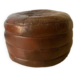 Pouf En Patchwork De Cuir Vintage Annes 70 Marron