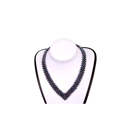 Collier 5 Rangs En Perles De Culture Et Argent 925 - Blue Pearls Bps 1003 O Noir Unique