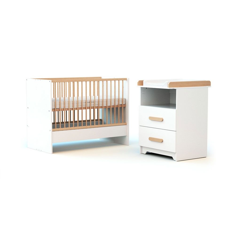 Chambre Duo Gavroche Lit Évolutif 60x120 Blanc Et Hêtre Verni