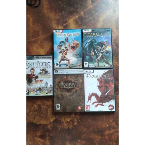 Lot 5 Jeux Pc: Titan Quest, Dragon Âge Origins, Bio Shock, The Settlers