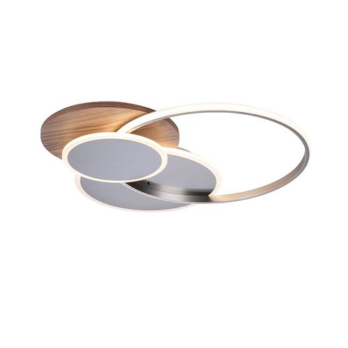 Paul Neuhaus Moderne Plafonnier Rond En Bois Avec 3 Ampoules Led Et Télécommande - Ajdin Aluminium /Plastique Chrome,Marron Rond / Luminaire / Lumiere / Éclairage / Intérieur / Salon /...