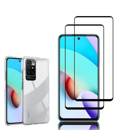 Coque Silicone Pour Xiaomi Redmi 10 6.5" Gel Ultraslim Et Ajustement Parfait - Transparent + 2 Films Verre Trempé - Noir