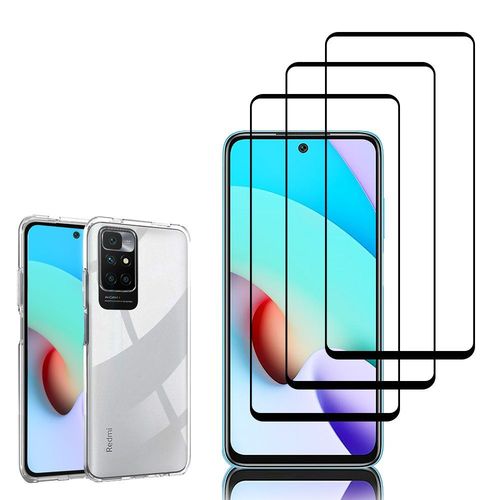 Coque Silicone Pour Xiaomi Redmi 10 6.5" Gel Ultraslim Et Ajustement Parfait - Transparent + 3 Films Verre Trempé - Noir