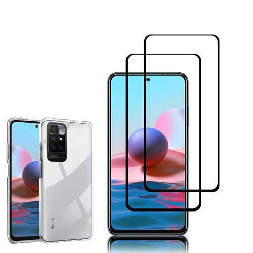 Coque Silicone Pour Xiaomi Redmi 10 2022 6.5" Gel Ultraslim Et Ajustement Parfait - Transparent + 2 Films Verre Trempé - Noir