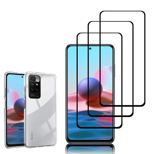 Coque Silicone Pour Xiaomi Redmi 10 2022 6.5" Gel Ultraslim Et Ajustement Parfait - Transparent + 3 Films Verre Trempé - Noir