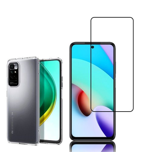 Coque Silicone Pour Xiaomi Redmi 10 Prime 2022 6.5" Gel Ultraslim Et Ajustement Parfait - Transparent + 1 Film Verre Trempé - Noir