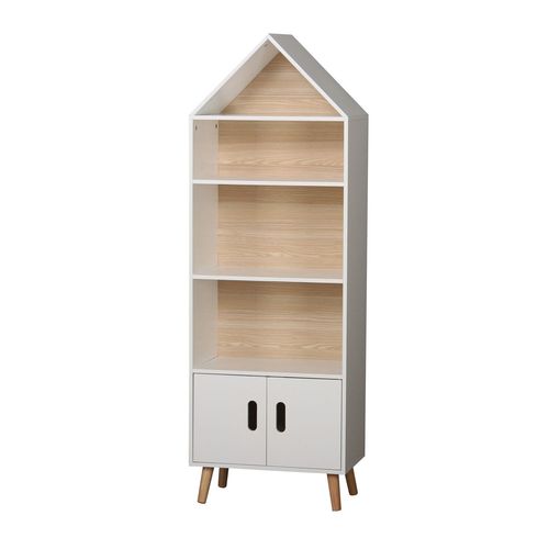 Bibliothèque Dream 5 Étagères Et 2 Portes - H. 142 Cm - Bois Et Blanc