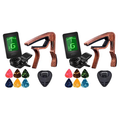 2x Accordeur De Capo Guitare Adapté Pour Ukulélé Violon Basse Électrique Acoustique Avec Médiators Et Porte-Médiators Accessoires