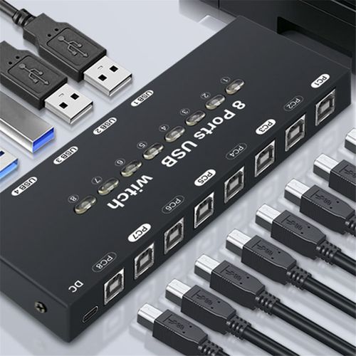 Commutateur KVM USB 8 Entrées 4 Sorties pour Ordinateur Windows10 Clavier Souris Imprimante Contrôleur de Partage