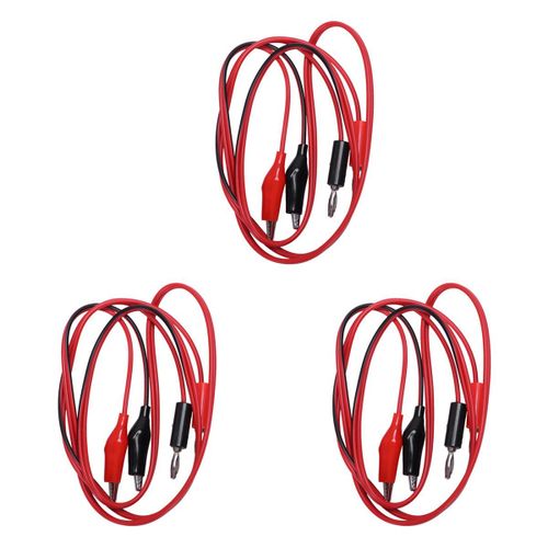 6X Clips de Crocodile Double Fiche Banane Male A 2 Fils Test Cable Noir et Rouge