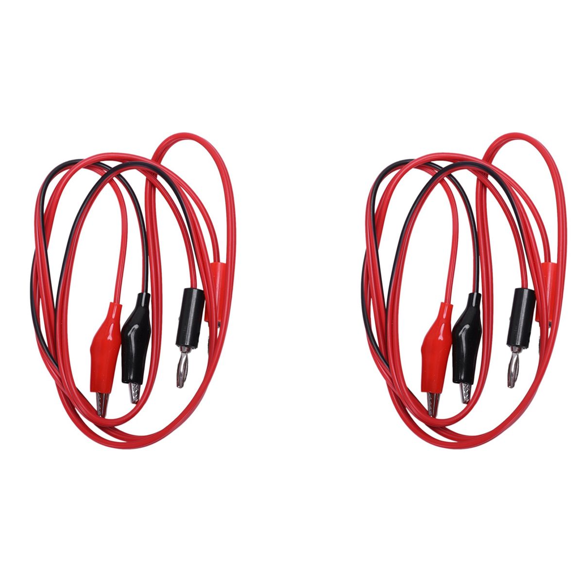 4x Clips de Crocodile Double Fiche Banane Male A 2 Fils Test Cable Noir et Rouge