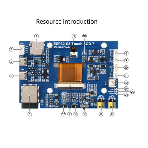 Écran Tactile Capacitif de 7 Pouces ESP32 S3 avec Carte Développement Programmation LVGL CAN RS485 I2C Interface Périphérique