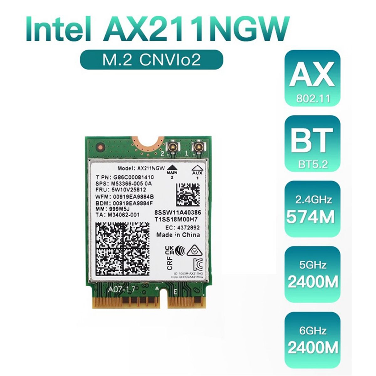 3X Carte Wifi Rseau Sans WiFi 6E AX211NGW Tri Bande 2.4G/5G... - 3