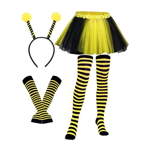 Kit De Costume D'abeille Pour Adulte Halloween Jupe Tutu Abeille Rayée Genou Cuisse Haute Bas Longs