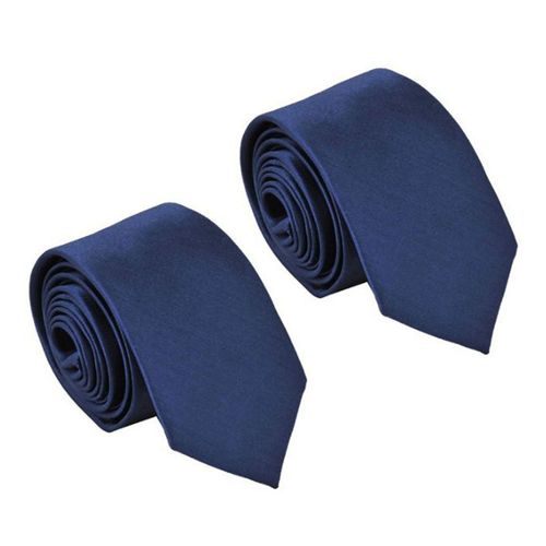 2x Cravate Unisexe Decontractee Etroite Mince - Bleu Marine Clair Solide