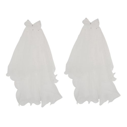 2x Femmes Robe De Voile Mariage Blanc Couches Bowknot Tulle Bord Voiles Mariée