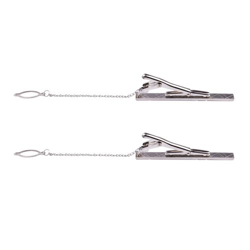 2x Pratiques Argent En Acier Inoxydable Ton Simple Pins Clip Tie Cravate Bar Fermoir