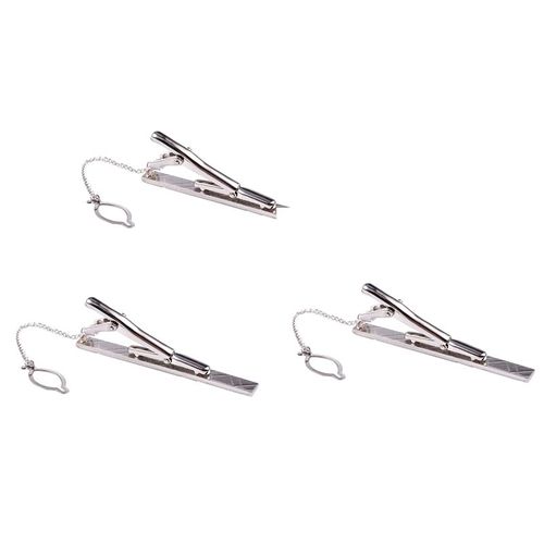 3x Pratiques Argent En Acier Inoxydable Ton Simple Pins Clip Tie Cravate Bar Fermoir