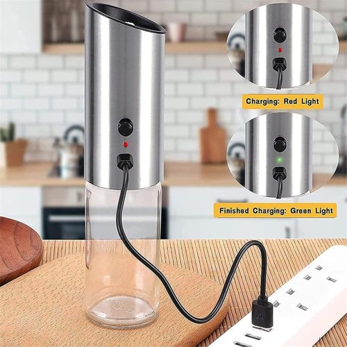 Moulin à Poivre Électrique Salière et Poivrière, Rechargeable par USB, Fonctionnement une Main, Poivrière Réglables