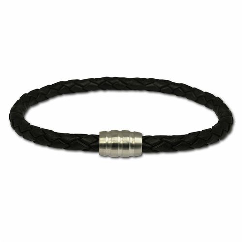 Bracelet Cuir Silberdream Noir Avec Fermoir En Acier Inoxydable Ls1502