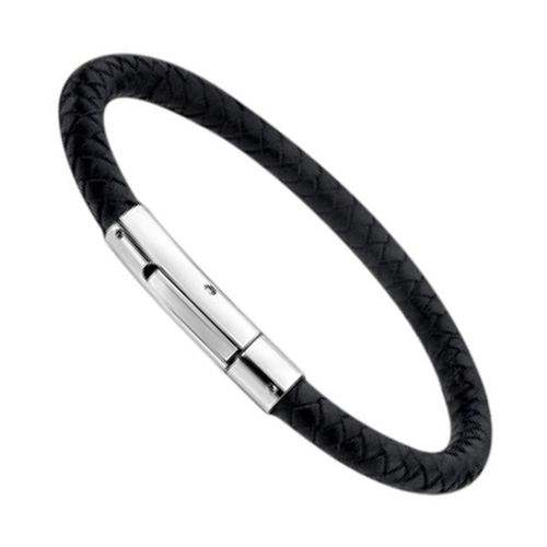 Lotus Style Bracelet Rond Noir Ls1119-2/1 Cuir Homme Acier Inoxydable Jls1119-2-1