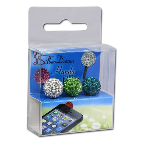 Prise Téléphone Portable Silberdream Shamballa 3 Boules Pailletées Blanc, Vert, Turquoise Gst12