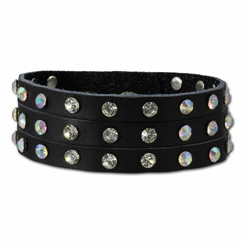 Silberdream Bracelet Zircone Noir Bracelet Femme Cuir Lac222s