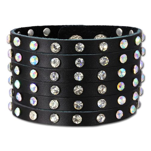 Silberdream Bracelet Zircone Bracelet Cuir Noir Femme Lac221s