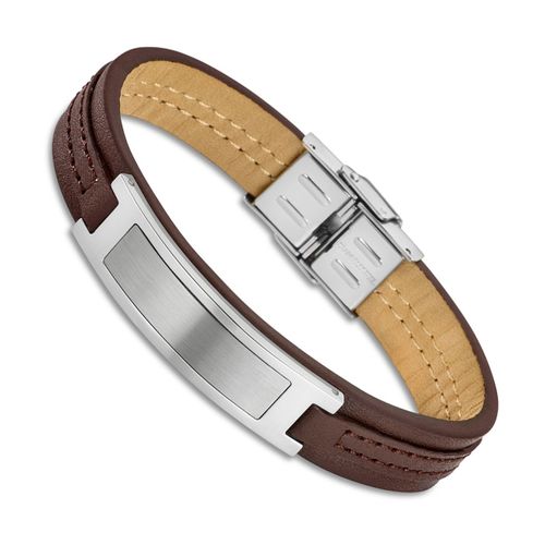 Bracelet Lotus Style Argent Marron Ls1808-2/1 Bijoux Homme Cuir Jls1808-2-1