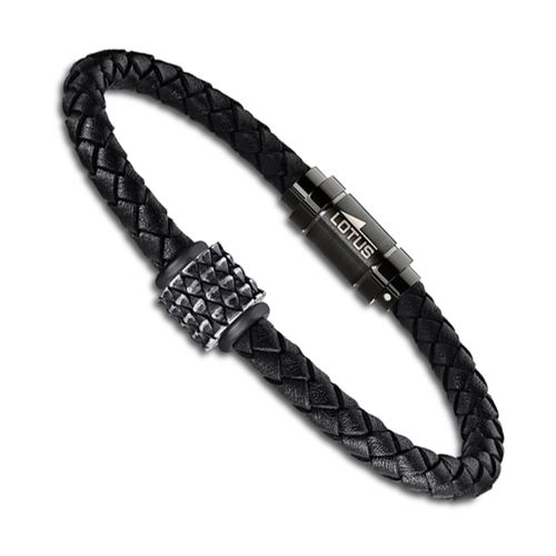 Bracelet Lotus Style Noir Ls1980-2/1 Homme Cuir/Acier Inoxydable Jls1980-2-1