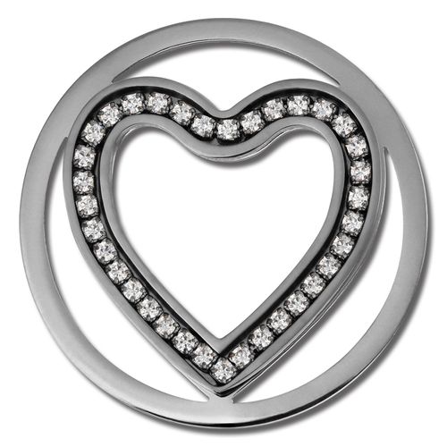 Amello Pièces De Coeur Argent Blanc 30 Mm Incrustation Femme Zircone Acier Inoxydable Esc525jw