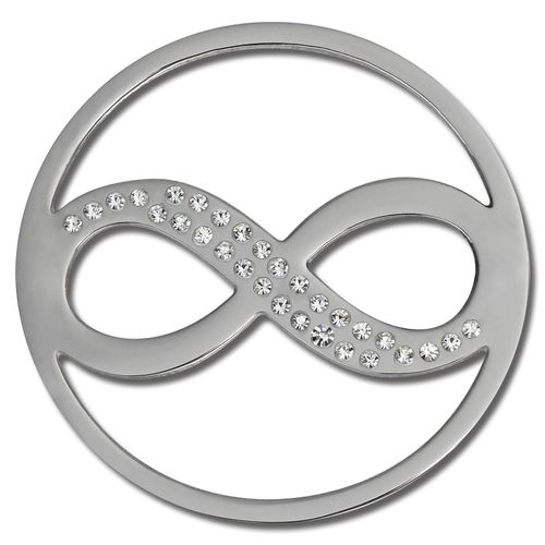 Amello Infinity Coins Argent Blanc 30 Mm Pièce De Monnaie Femme Zircone Acier Inoxydable Esc511j